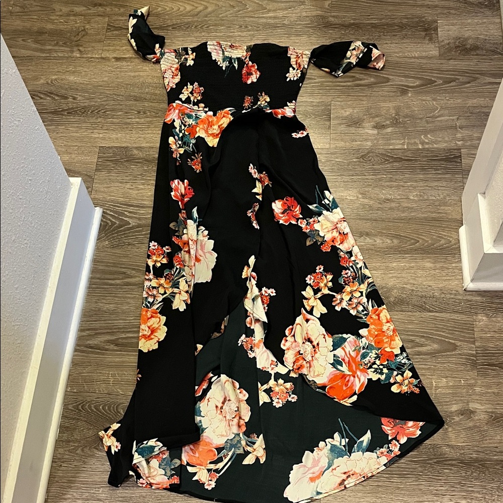 Band of Gypsies Black and Orange Floral Maxi Dress